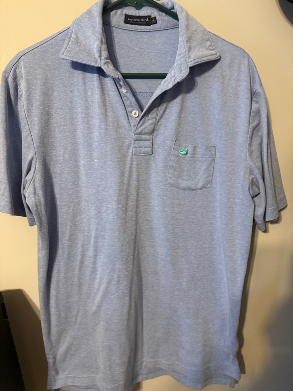Southern Marsh Men's Heather Light Blue Short-Sleeve Polo with Pocket
